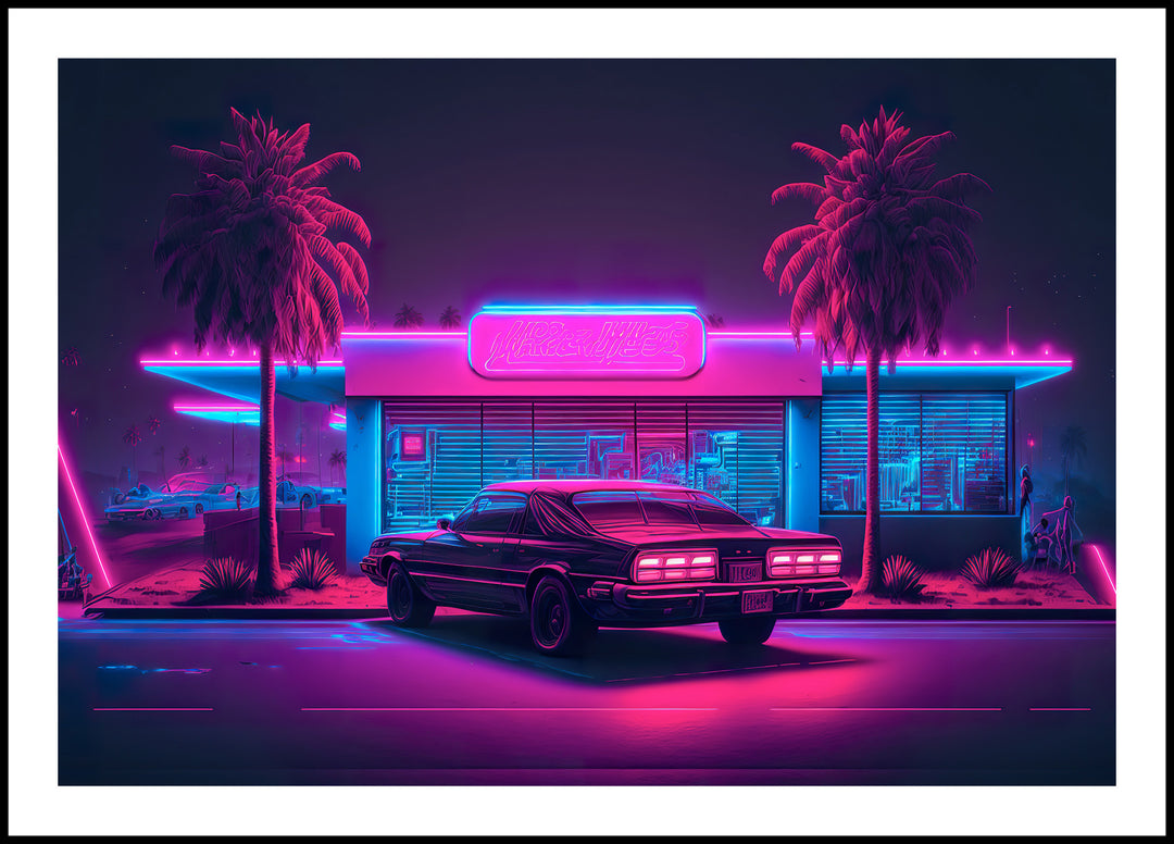 Poster Neon synthwave car at the bar