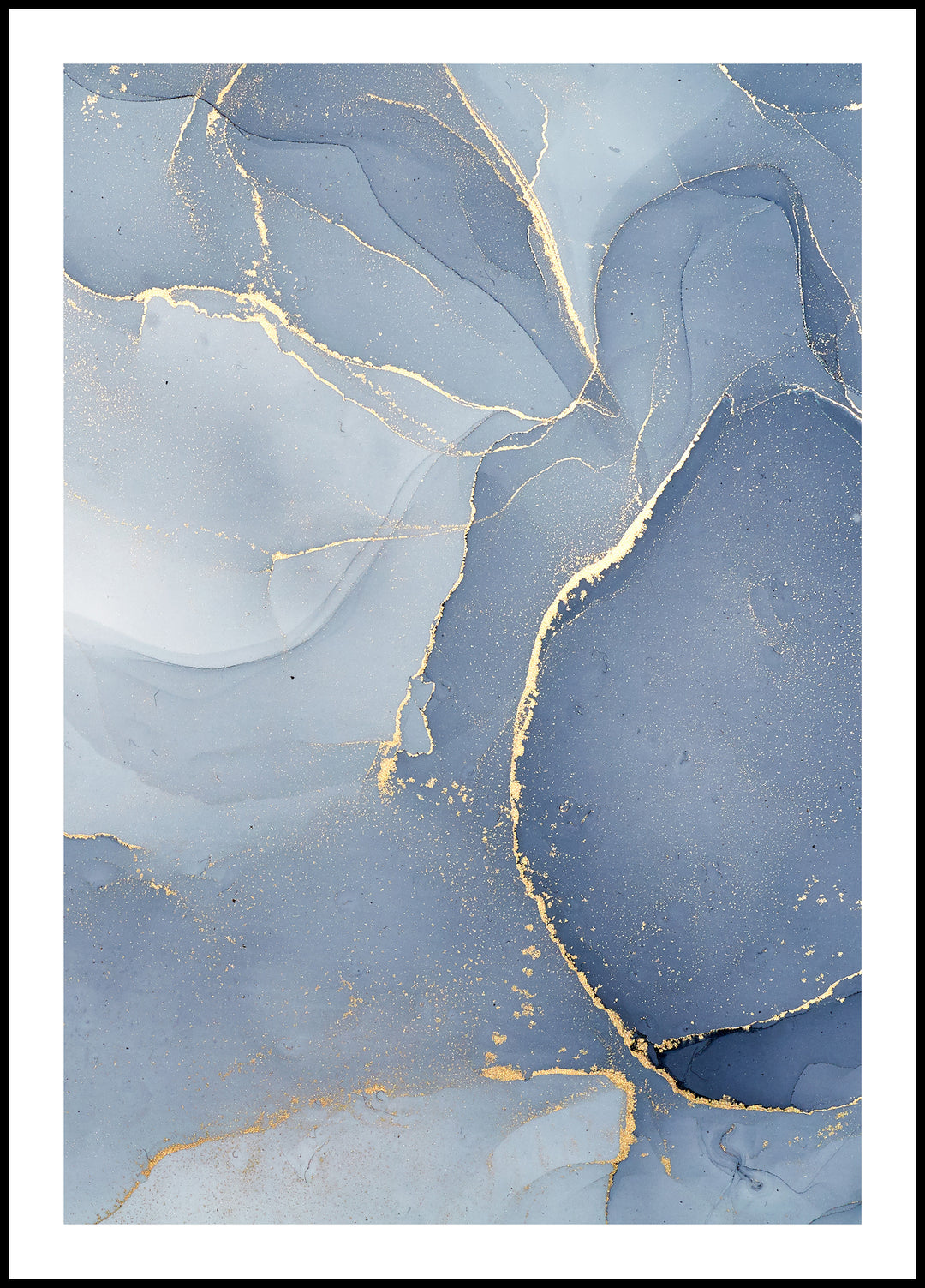 Poster Gold delicate blue pattern 2