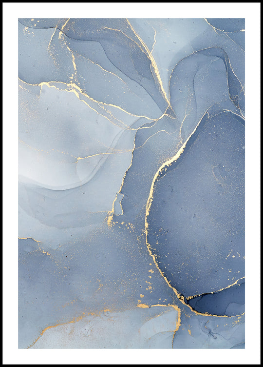 Poster Gold delicate blue pattern 2