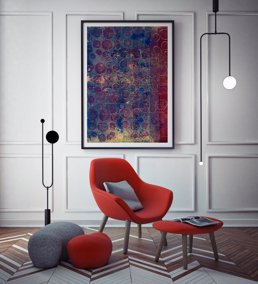 Poster Abstraction blue and gold