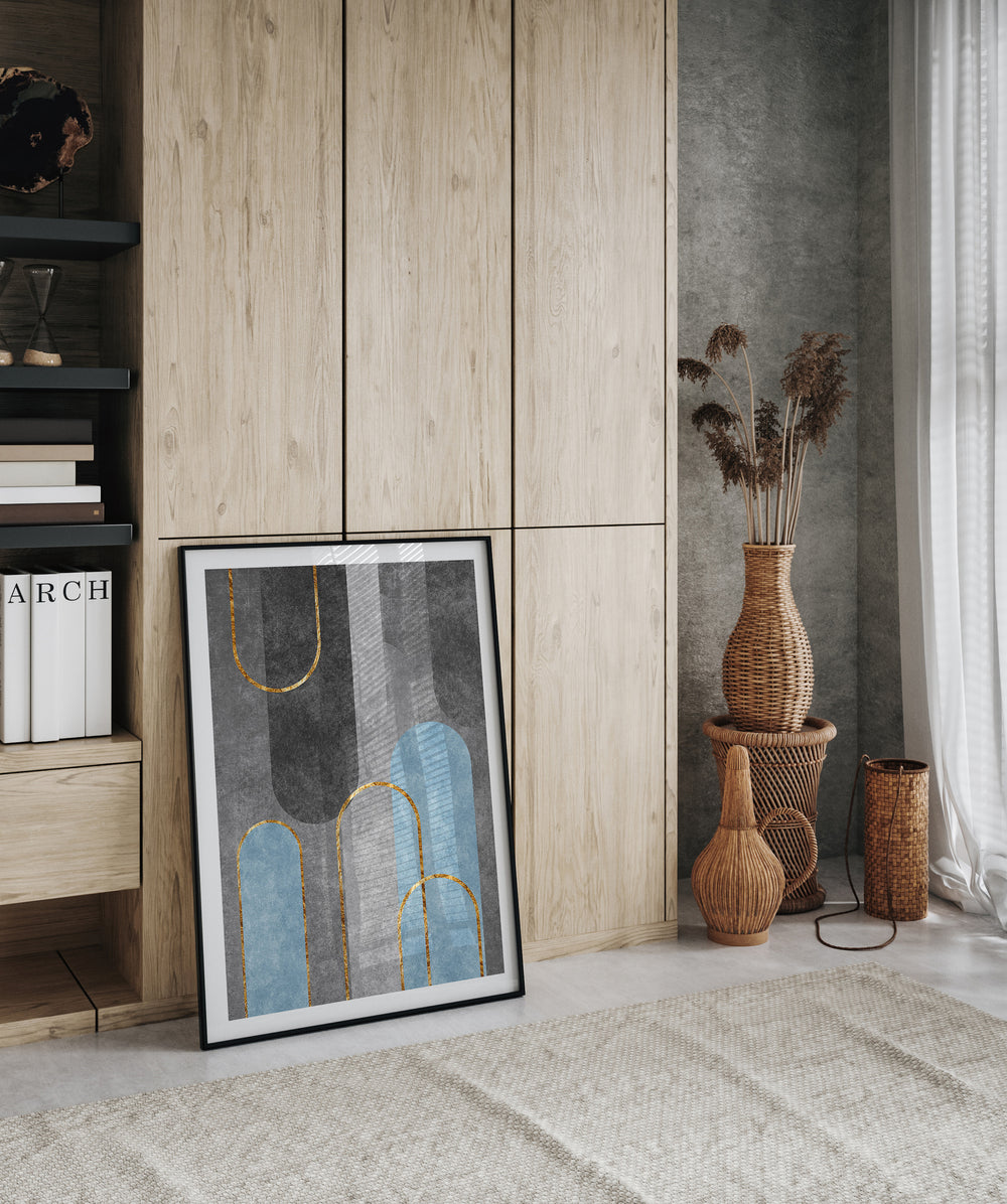 Poster Abstraction gray-blue