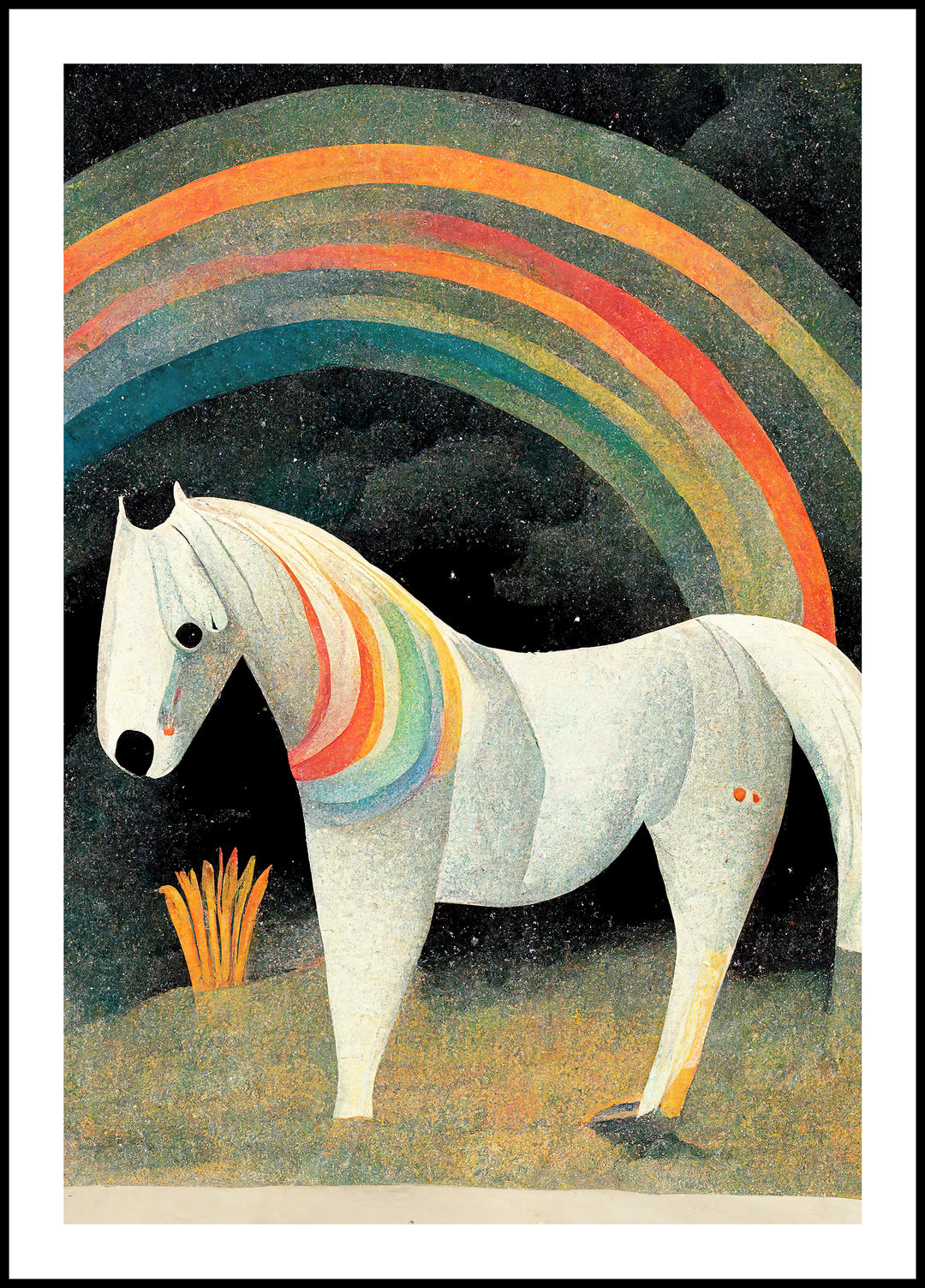 Poster White Horse and Rainbow
