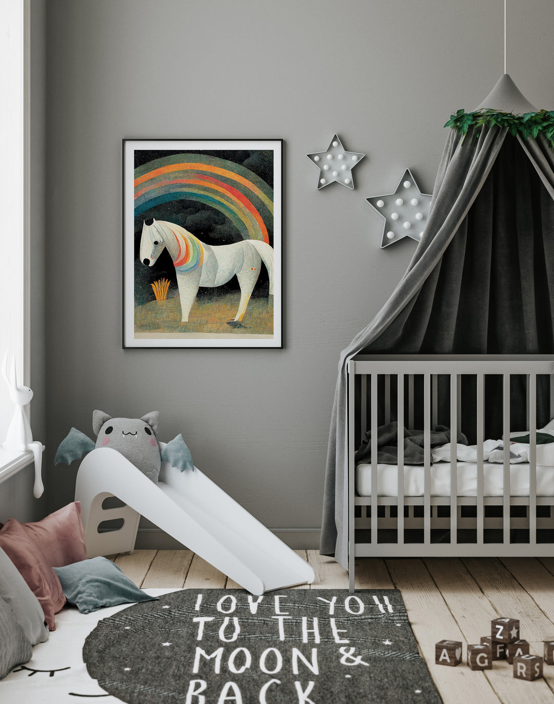 Poster White Horse and Rainbow