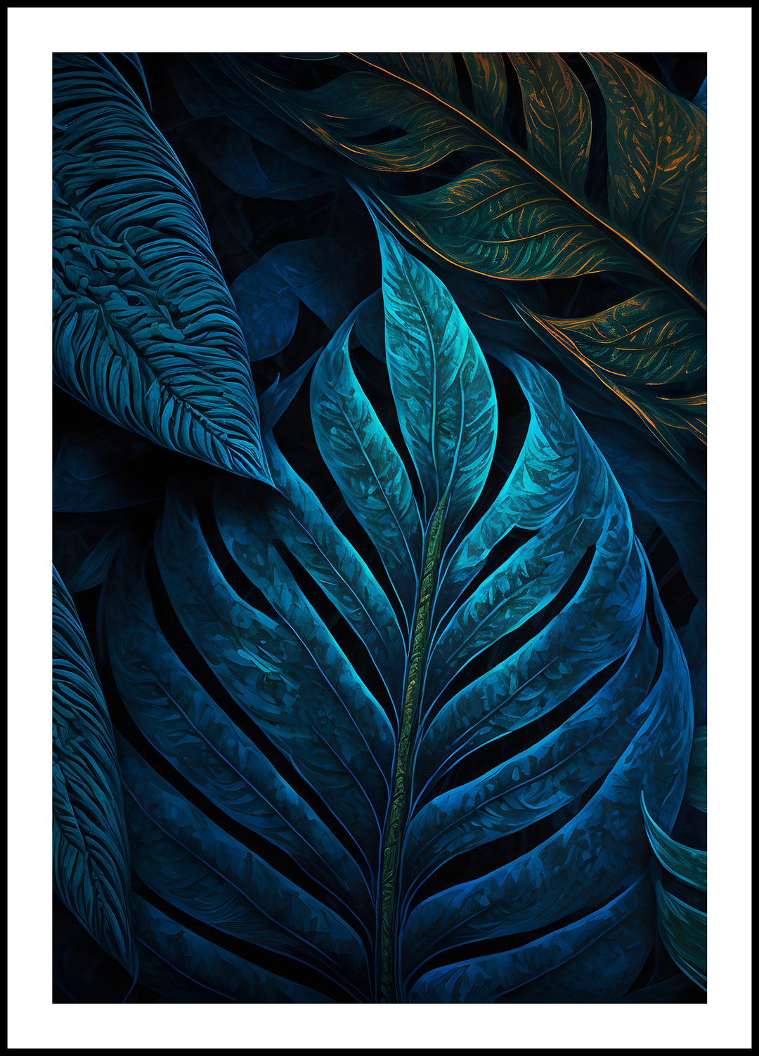 Poster Dark Blue Leaves 1