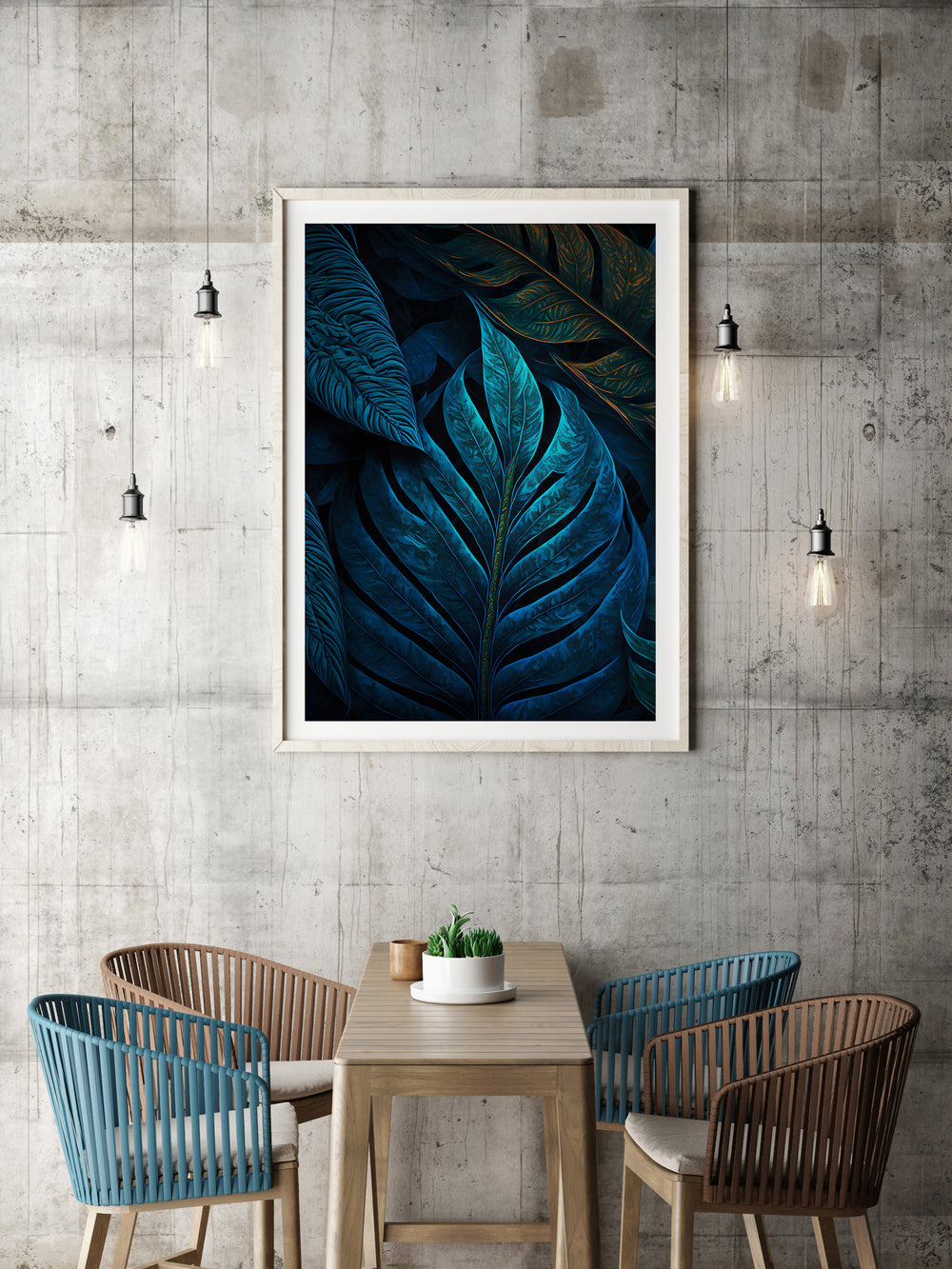 Poster Dark Blue Leaves 1