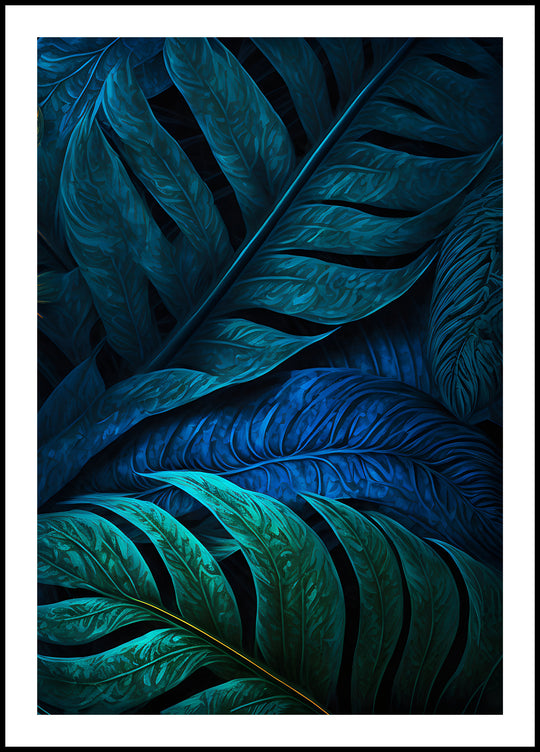Poster Dark Blue Leaves 2