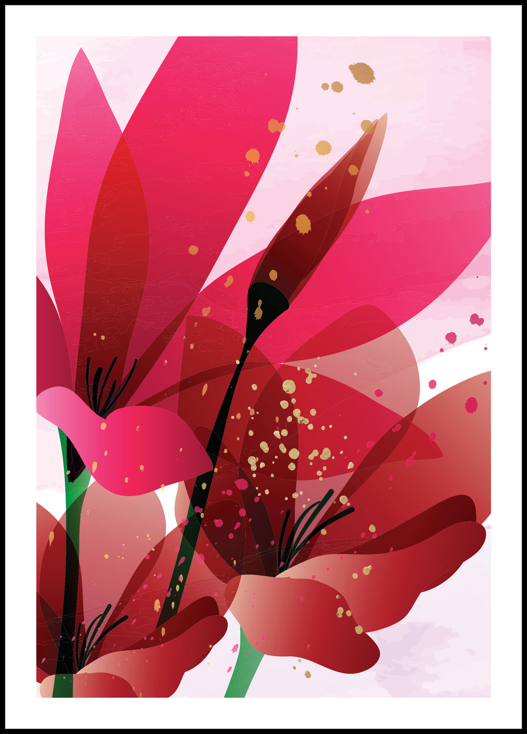 Red Gold Flowers Poster 1