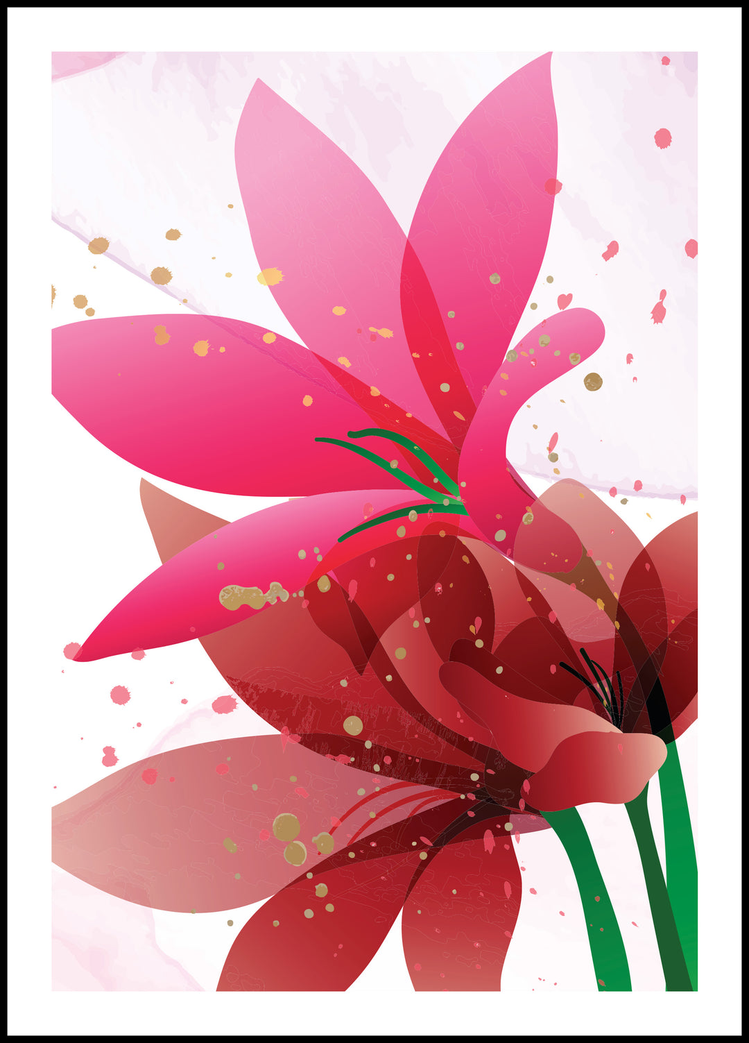 Red Gold Flowers Poster 2
