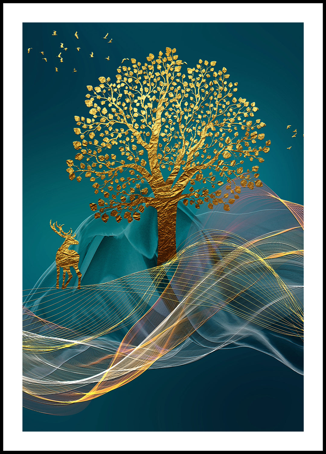 Poster Deer at the Golden Tree