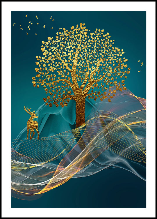 Poster Deer at the Golden Tree