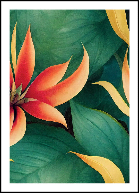 Flowers on green leaves poster 1