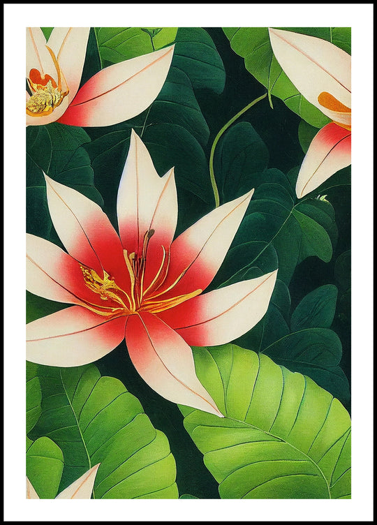 Flowers on green leaves poster 2