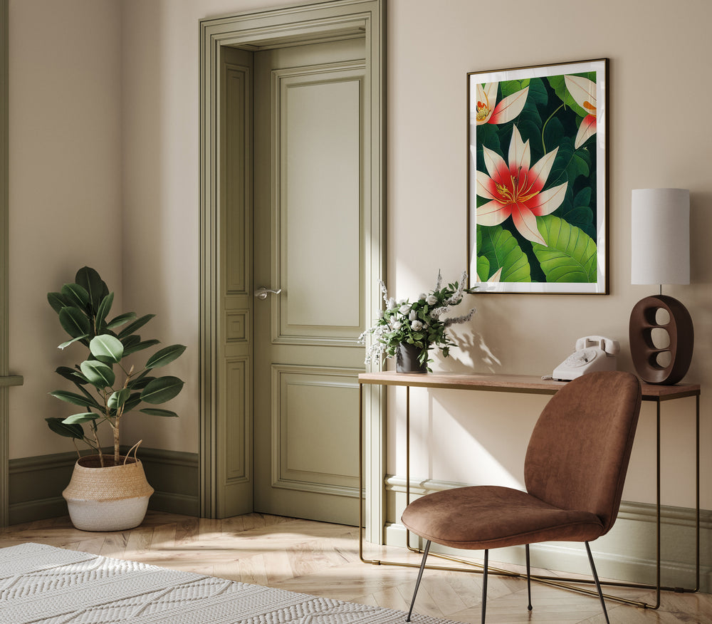 Flowers on green leaves poster 2