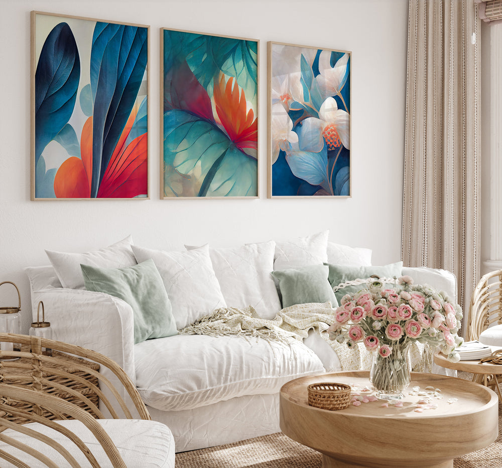 Blue and red leaves poster