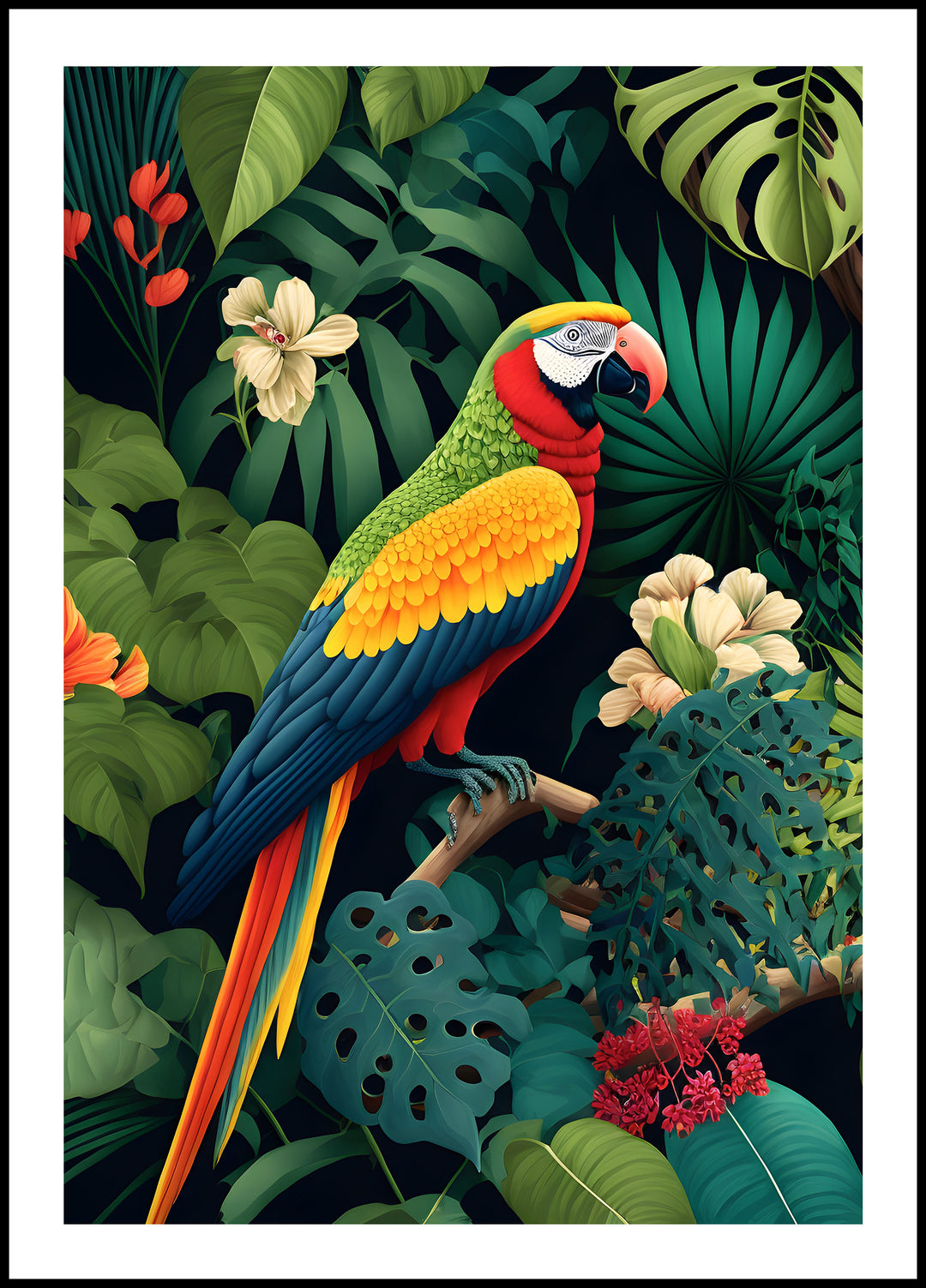 Poster Parrot against the background of a colorful jungle