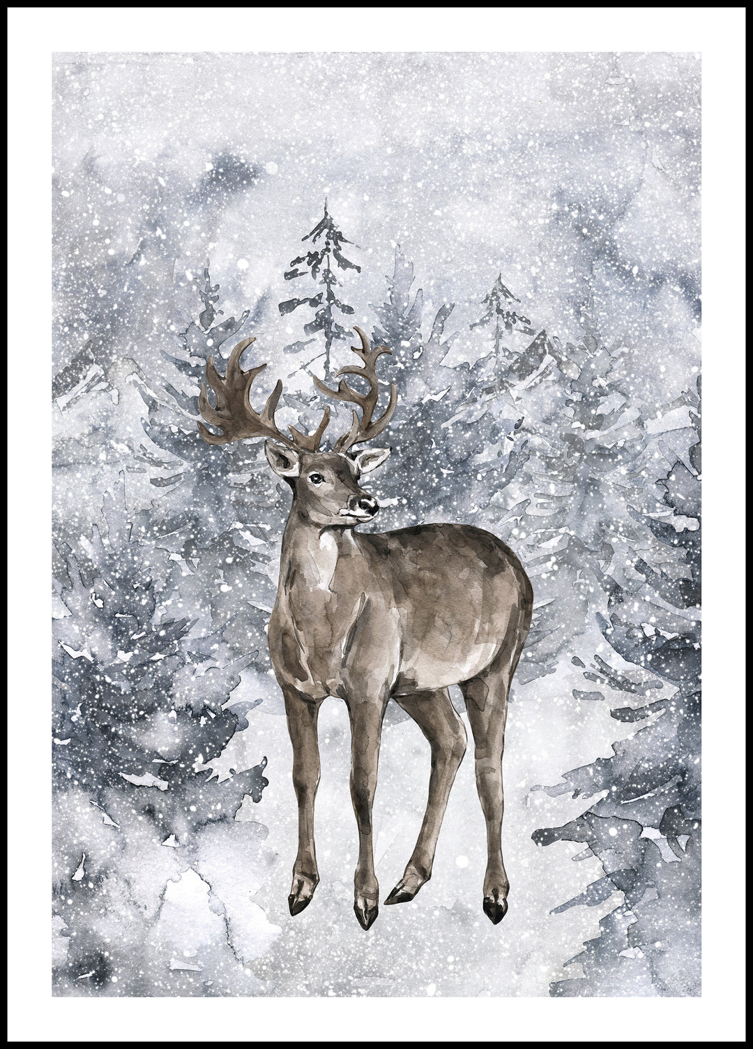 Poster Roe deer in winter forest