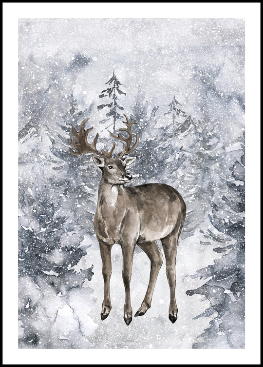 Poster Roe deer in winter forest