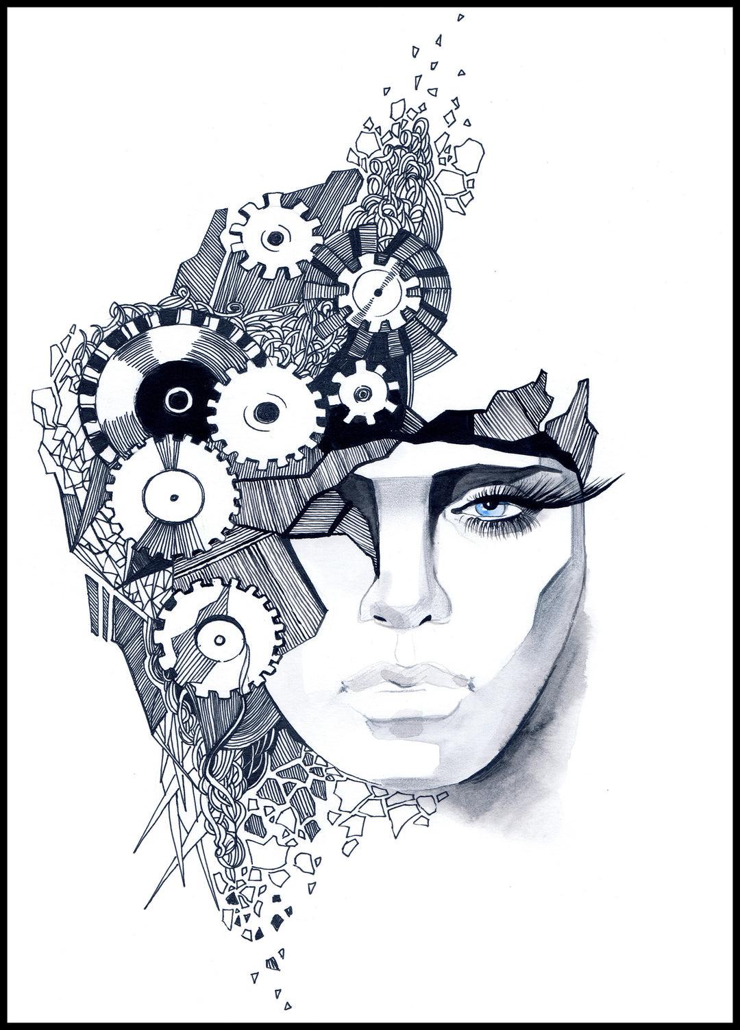 Poster Woman's face decorated with gears
