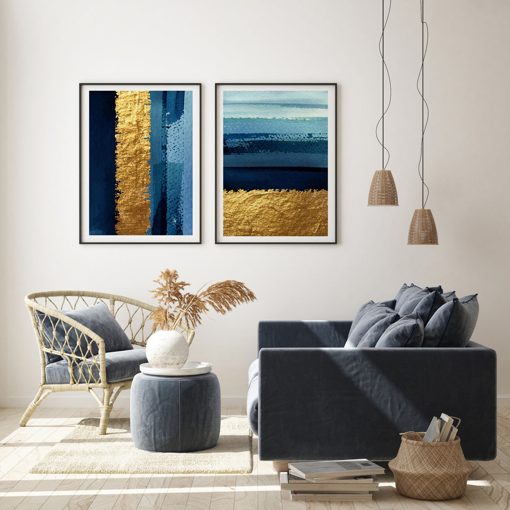 Poster Gold navy blue abstract