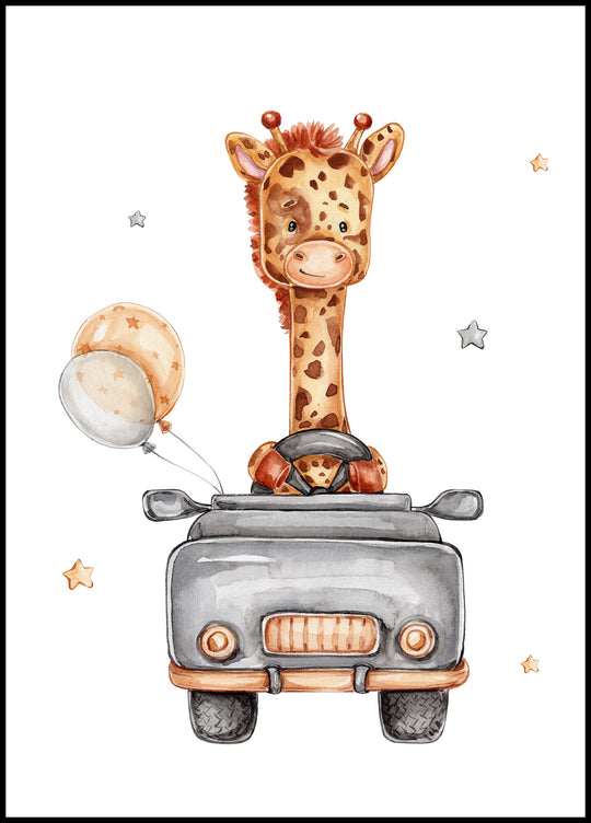 Poster Giraffe in a car