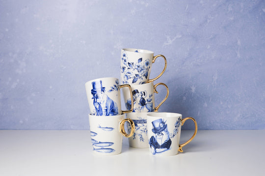 Ceramiczny kubek ze złotym uchem – Ryby