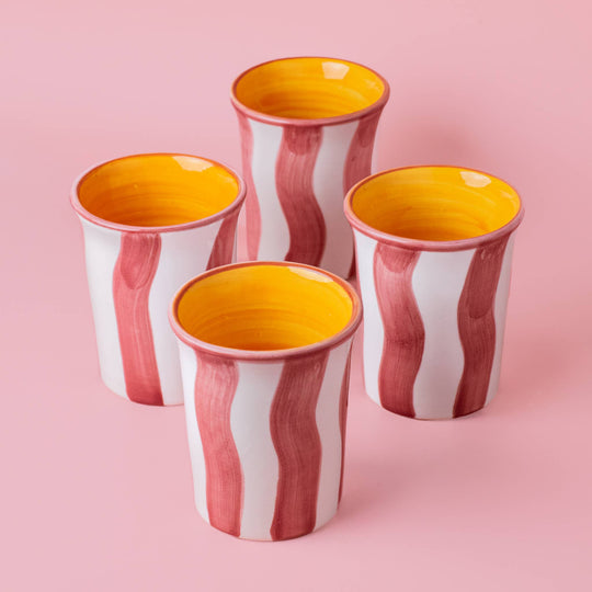 Ręcznie malowany ceramiczny kubek – Pink Stripes – 250 ml