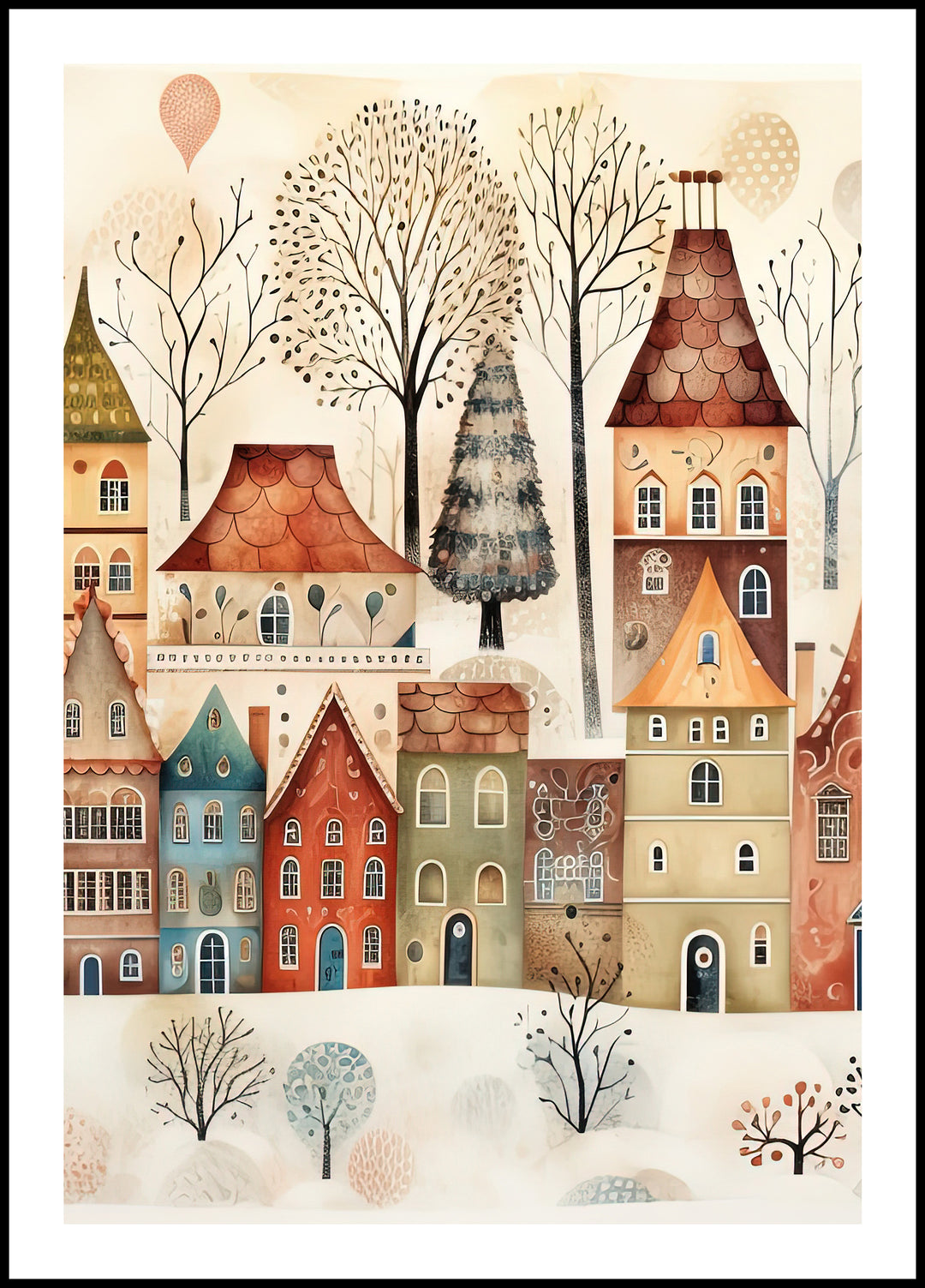Plakat Domki w zimowej aurze 2