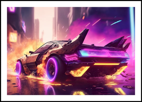 Plakat Futurystyczny samochód w neonie