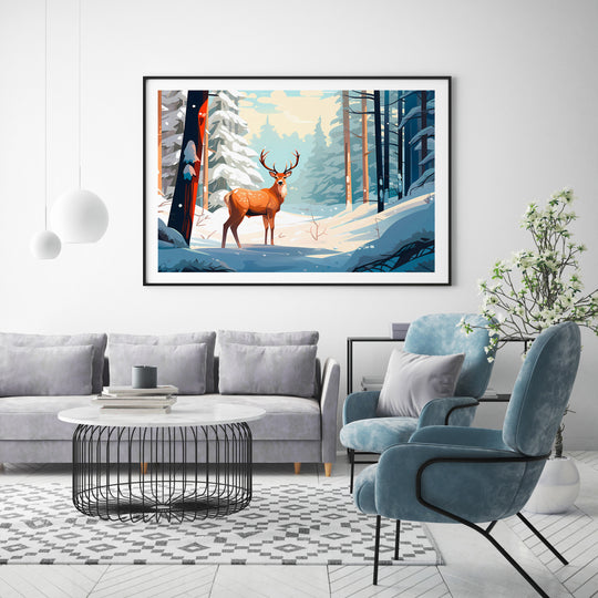 Plakat Jeleń w zimowym lesie