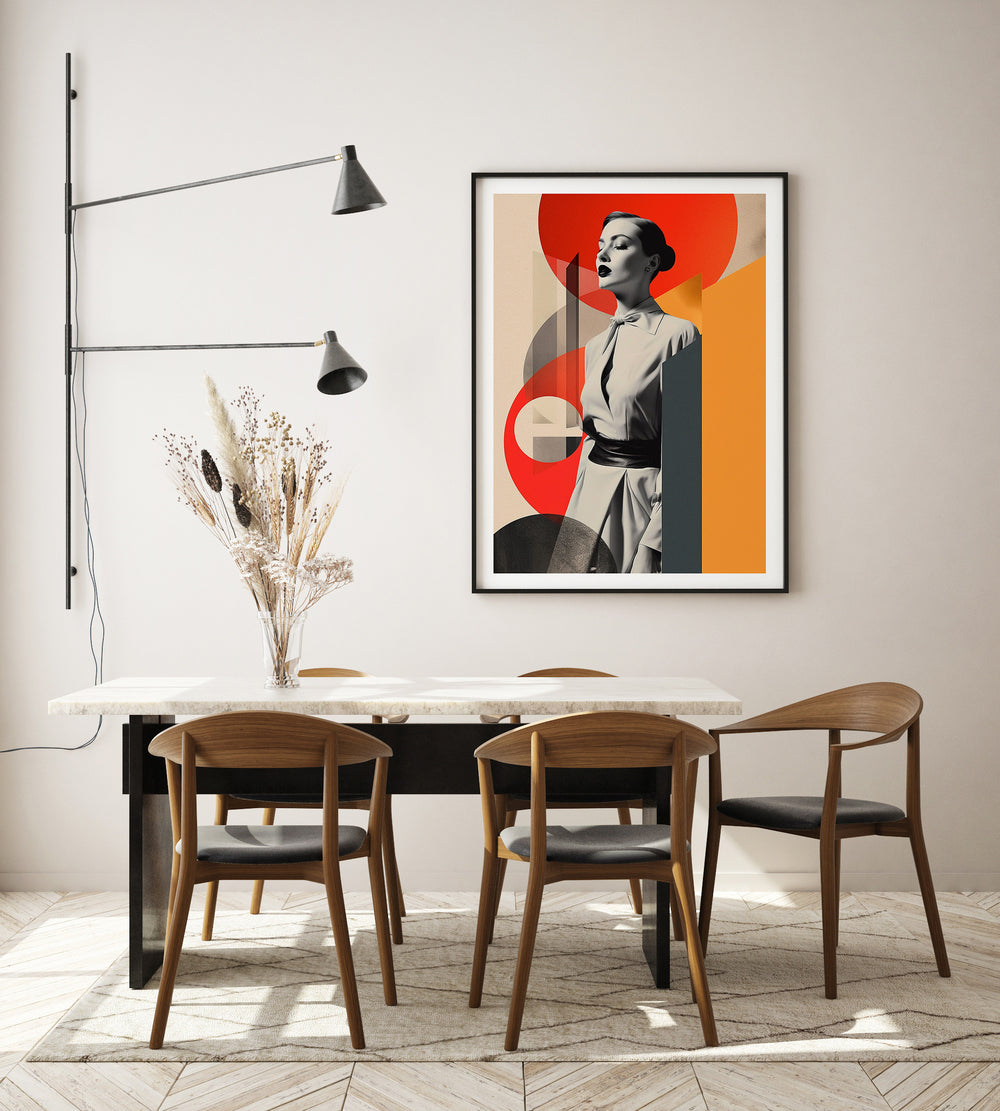 Plakat Kobieta w czerwieniach i pomarańczach