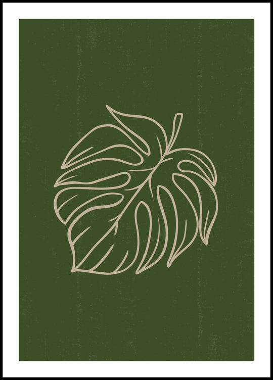 Plakat Liść na zielonym tle
