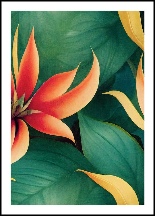 Plakat Kwiaty na zielonych liściach 1