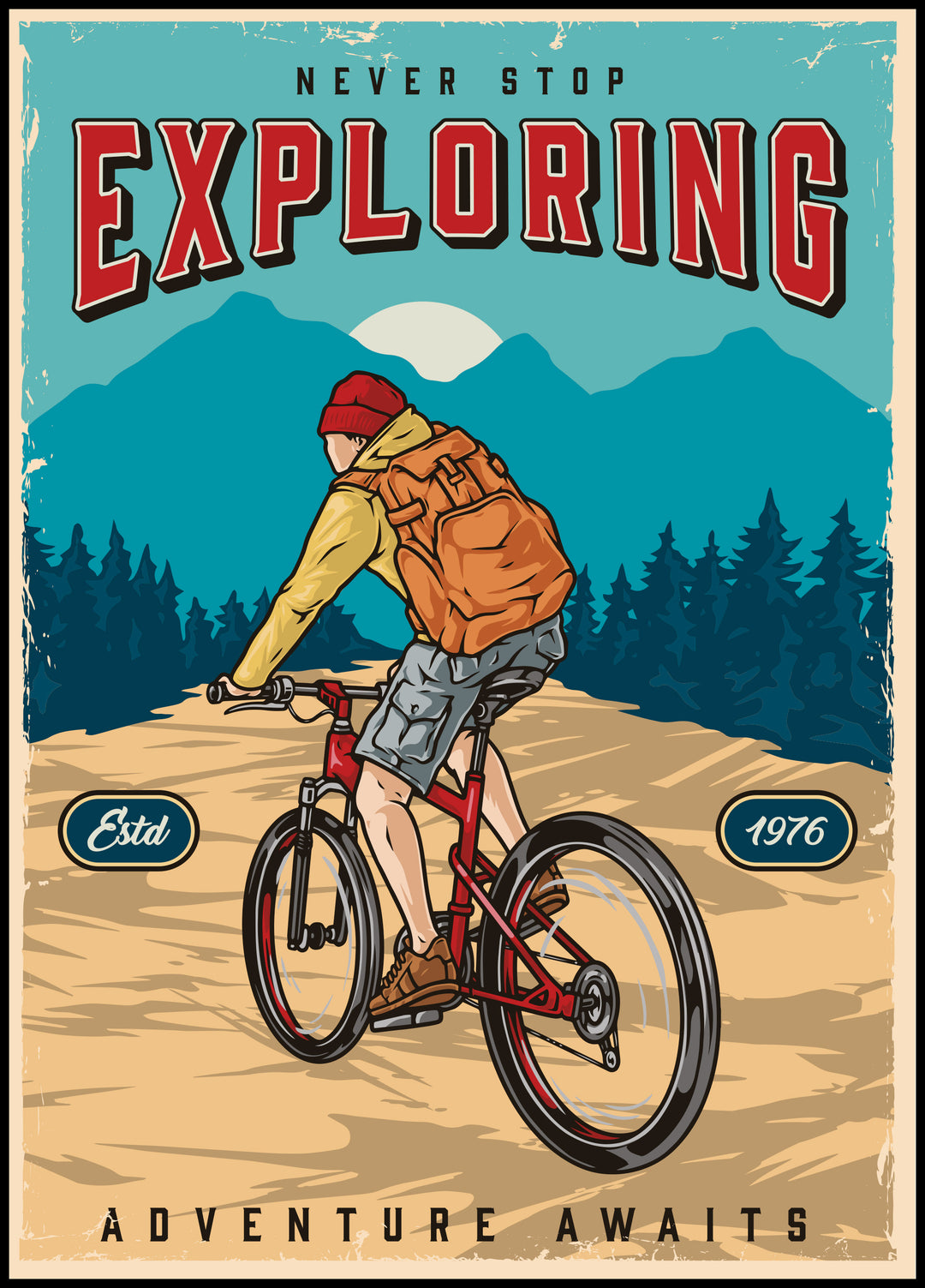 Plakat W górach na rowerze